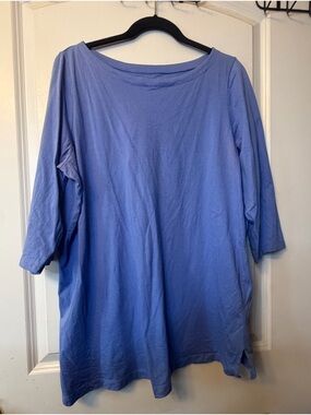 Woman Within 18/20 Azure Blue Boatneck Long Sleeve Cotton Top